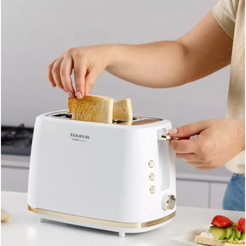 Toster Taurus TO800P 2-kromkowy 800 W Biały z przyciskami i pokrętłem
