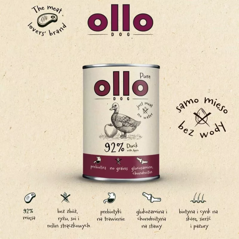 OLLO Pure Duck with apple - mokra karma dla psa - 400g