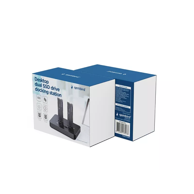 GEMBIRD stacjonarny dual-drive USB Type-C M.2 NVMe i SATA SSD stacja dokująca DD2-U3M2, obsługuje M.2 2242, 20 Gbit/s, RTL9210B