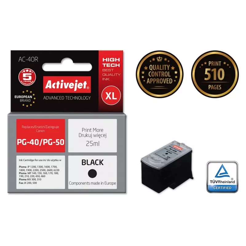 Activejet AC-40R Ink (zamiennik za Canon PG-40; Premium; 25 ml; czarny)