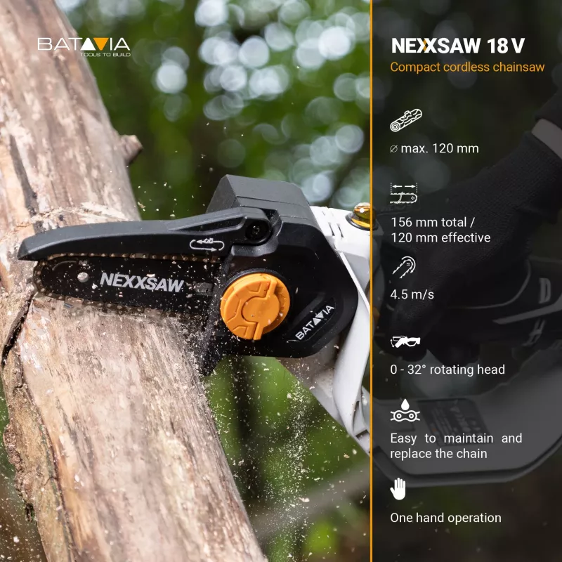 Batavia B.V. 18V Nexxsaw Akumulatorowa Piła Łańcuchowa Jednoręczna 6'' V3 - Bez Akumulatora i Ładowarki | Piła Łańcuchowa