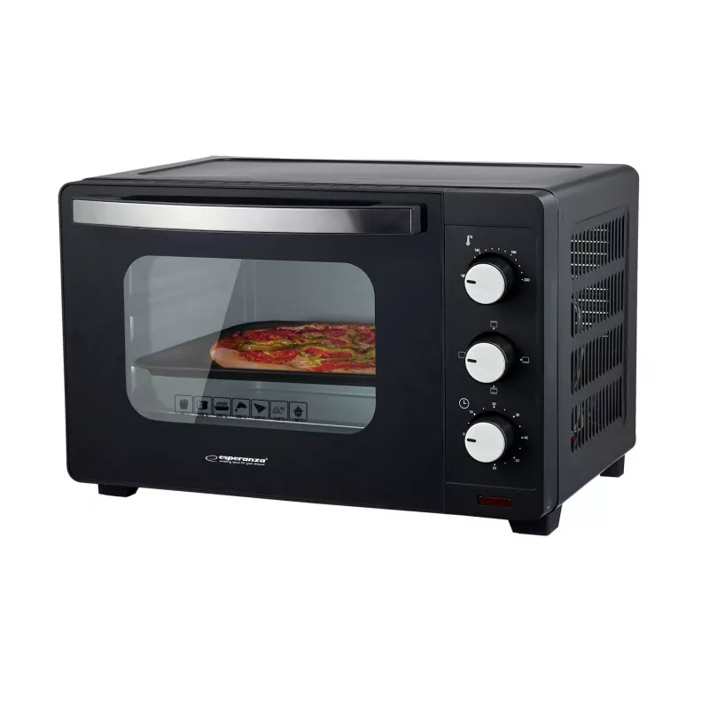 Mini piekarnik ESPERANZA EKO008N — 20 L, 1280–1300 W, do 230°C, 60‑minutowy mechaniczny timer, pokrętła, szklane drzwi, wolnostojący