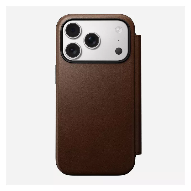 Skórzane etui z klapką Nomad Modern Leather Folio na iPhone 17 Pro — brązowe, pasuje do 6,3 cala (16 cm), 4 kieszenie na karty