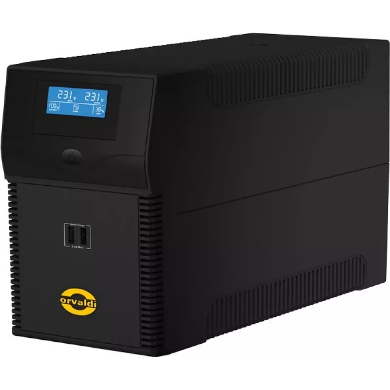 Zasilacz awaryjny ORVALDI ID2K0CH Line-Interactive 2 kVA / 1200 W, 24 V, baterie 9 Ah, LCD, USB, kompaktowy czarny