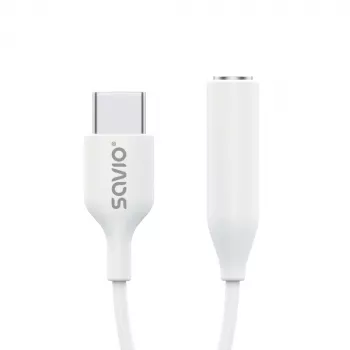 Adapter audio USB Type 3.1 C (M) – Jack 3,5mm (F) Biały SAVIO AK-52