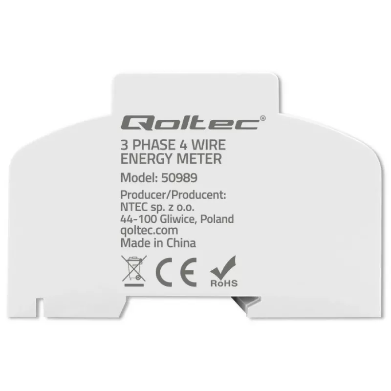 Qoltec Trójfazowy Dwukierunkowy Licznik Elektroniczny | Licznik energii na szynę DIN | 400V | 100A | LCD | 4P