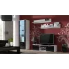 Stolik pod telewizor cama meble SOHO 140 — 1400×430×370 mm, biały blat, płyta wiórowa, biała rama, czarne fronty na wysoki połysk