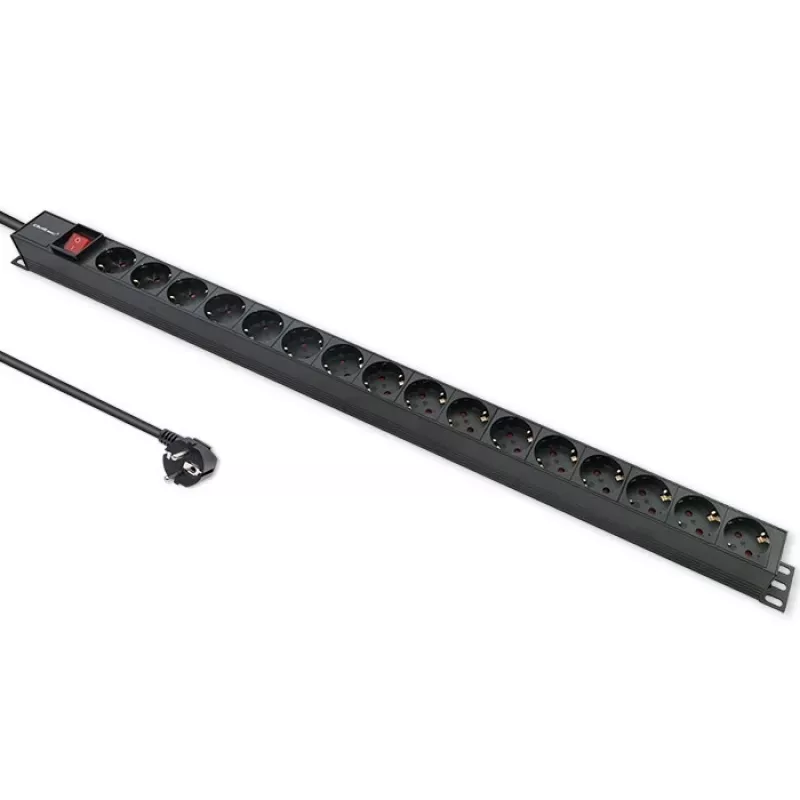 Aluminiowa listwa zasilająca Qoltec do szafy RACK | 16A | 16 x Schuko | pionowa | 1,8 m