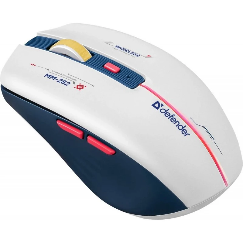 Bezprzewodowa mysz gamingowa DEFENDER MM-282 RF — symetryczna, optyczna 1800 DPI, 5 przycisków, USB, zasilana bateriami