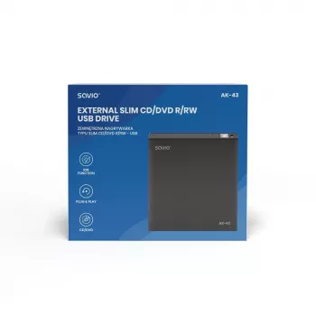 Zewnętrzny smukły napęd DVD±RW SAVIO AK-43, USB 2.0, czarny, obsługa odczytu/zapisu CD/DVD (24x CD, 8x DVD)