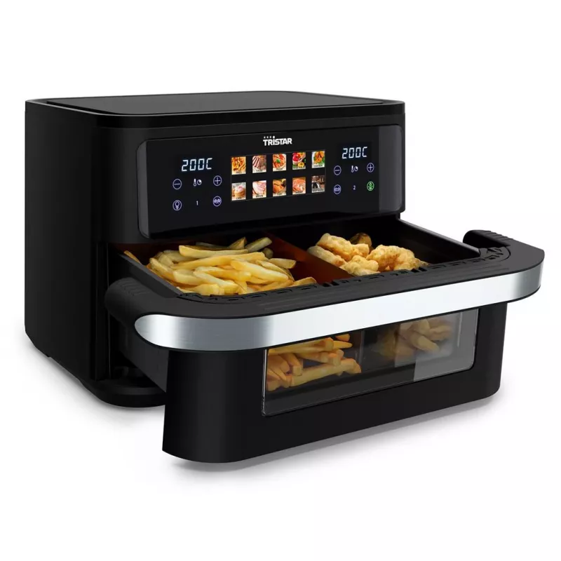 Gorąca frytkownica powietrzna Tristar FR-9078 Double 10 L, 2800 W, sterowanie dotykowe, LCD, czarna/stal nierdzewna