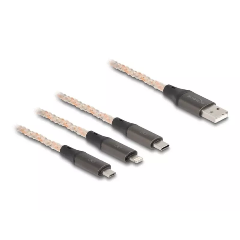 Kabel USB DeLOCK 1,2 m USB 2.0 USB A USB C/Micro-USB B/Lightning przezroczysty