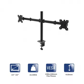 Akyga AK-MB-02 podwójny uchwyt biurkowy na monitory, 2 x 10 kg, VESA 75x75 / 100x100, 15–32", czarny