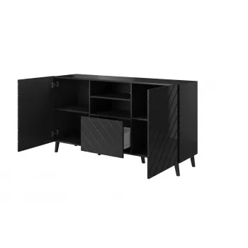Komoda cama meble ABETO 150x42x82 cm, połysk czarny, rama MDF, 1 szuflada