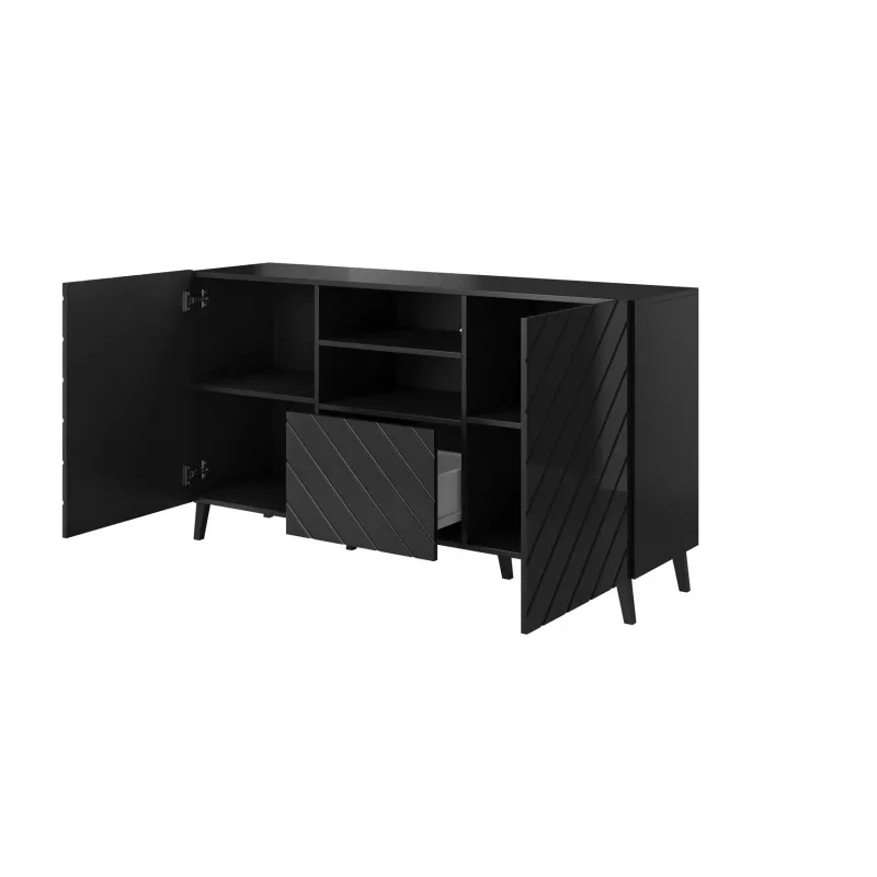 Komoda cama meble ABETO 150x42x82 cm, połysk czarny, rama MDF, 1 szuflada