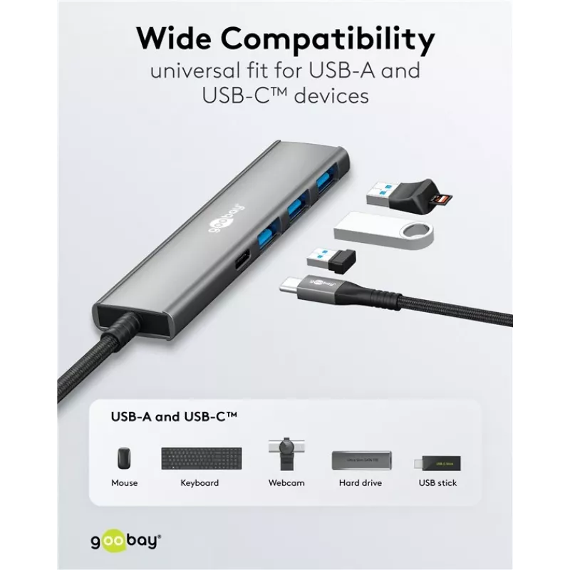 Goobay Slim 4-Port USB-Hub USB-C auf/USB-A 5 Gbit/s - -Plug> 1x (76562)