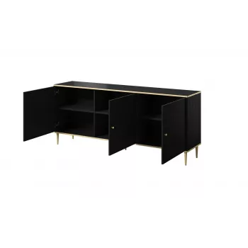 Komoda GLAMOUR 180x40x75,5 cm, czarna matowa + złoto