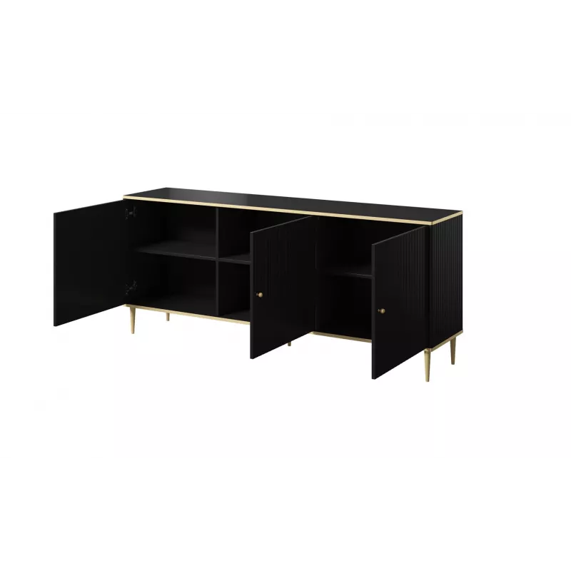 Komoda GLAMOUR 180x40x75,5 cm, czarna matowa + złoto