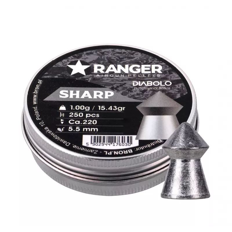 Śrut RANGER PRORO 5,5 mm, kształt diabolo, srebrny, 250 szt., aluminiowy dozownik