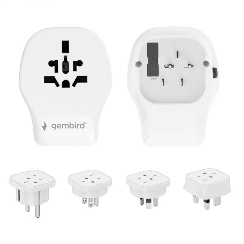Podróżny adapter ścienny GEMBIRD TPA-1A2C20-02-W 20W — 1×USB-A + 2×USB-C, wtyczka typu G, 100–250V, biały