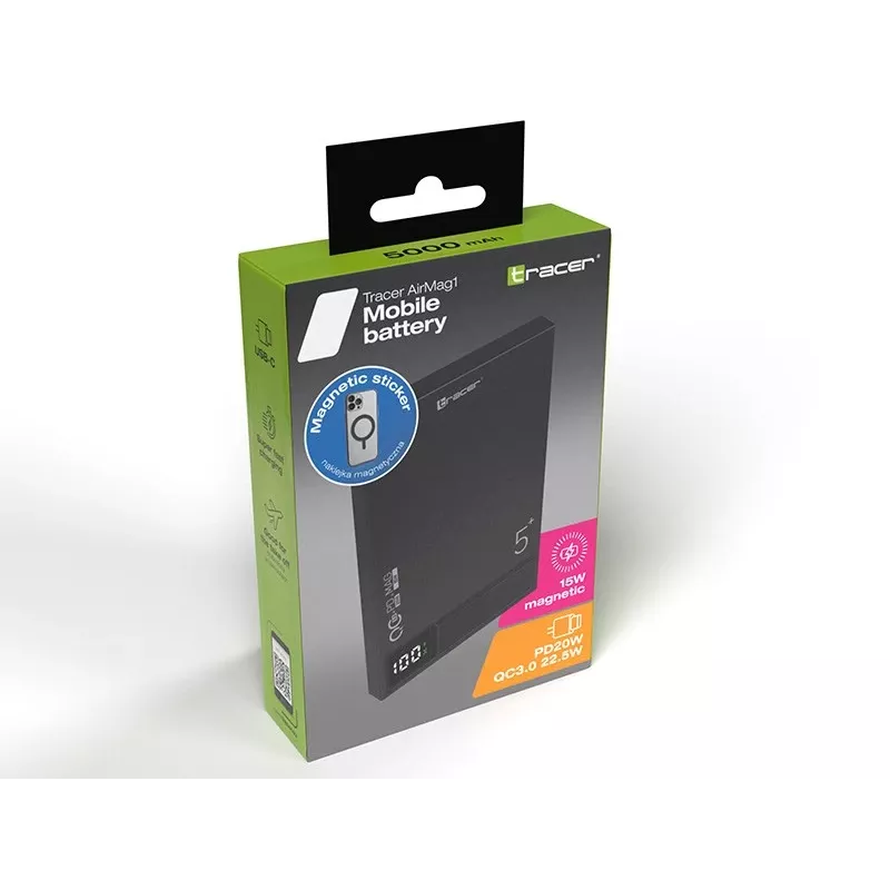 Tracer AirMag1 Lithium Polymer (LiPo) 5000 mAh Bezprzewodowe ładowanie Czarny