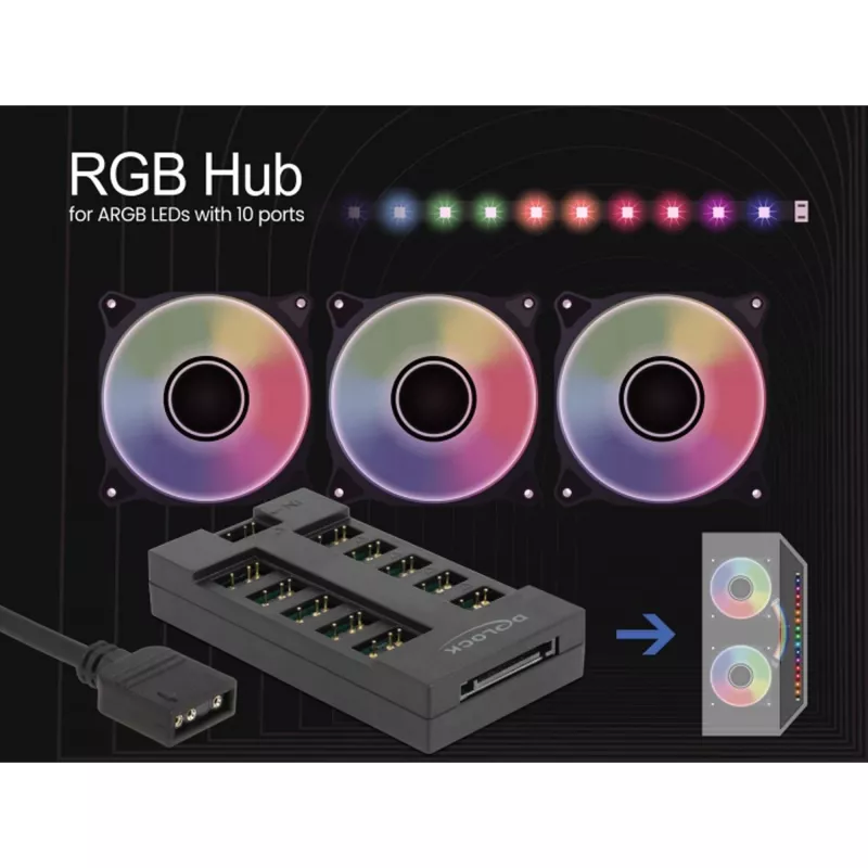 Delock - koncentrator oświetlenia LED RGB - 10 portów - Czarny (64128)