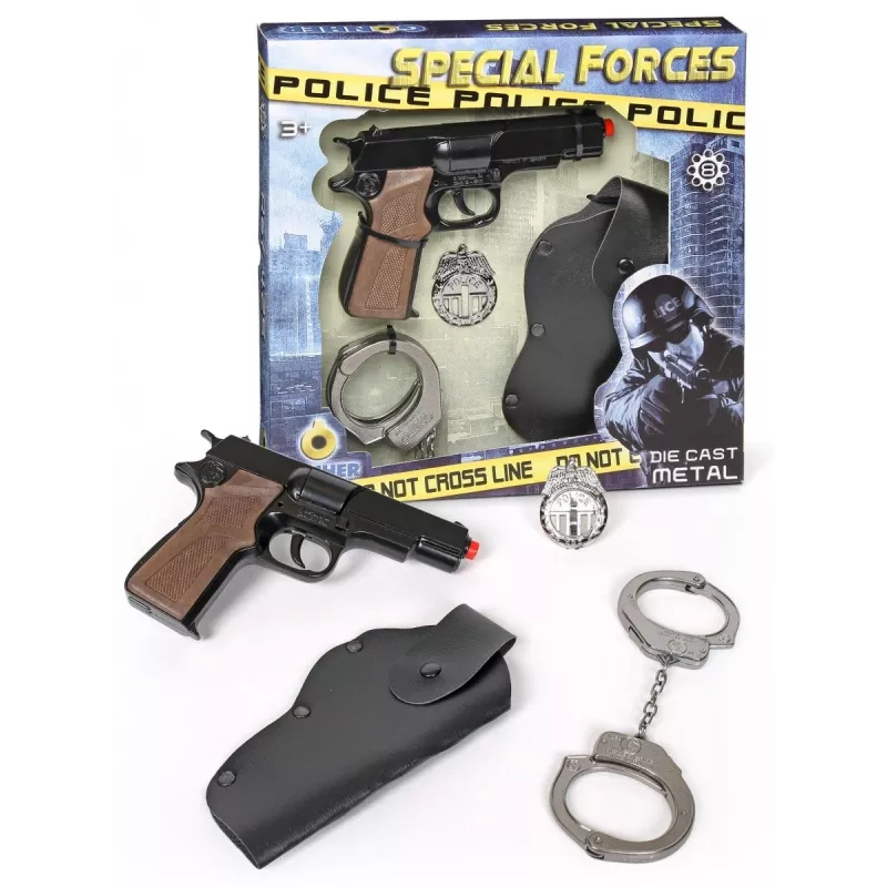 Zestaw zabawkowy policjanta Pulio 155425/6 z akcesoriami — figurka do odgrywania ról i wyposażenie