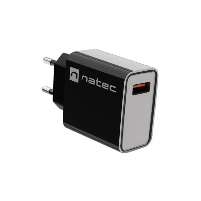 NATEC AC szybkie ładowanie przewodowa ładowarka wewnętrzna Ribera — 18W (5–15V, do 3A), 1× USB-A, czarna