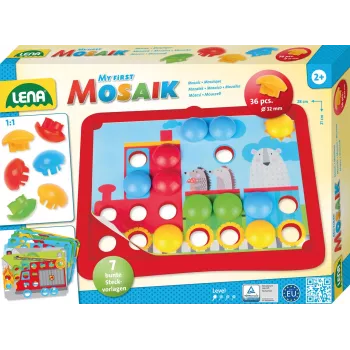 Edukacyjny zestaw mozaikowy Lena My First Mozaic Traffic model 35633 — tablica z kołeczkami do tworzenia obrazków o tematyce pojazdów