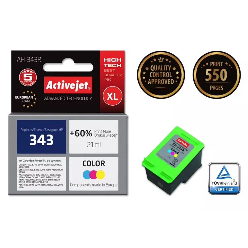 Atrament Activejet AH-343R (zamiennik HP 343 C8766EE; Premium; 21 ml; kolorowy)