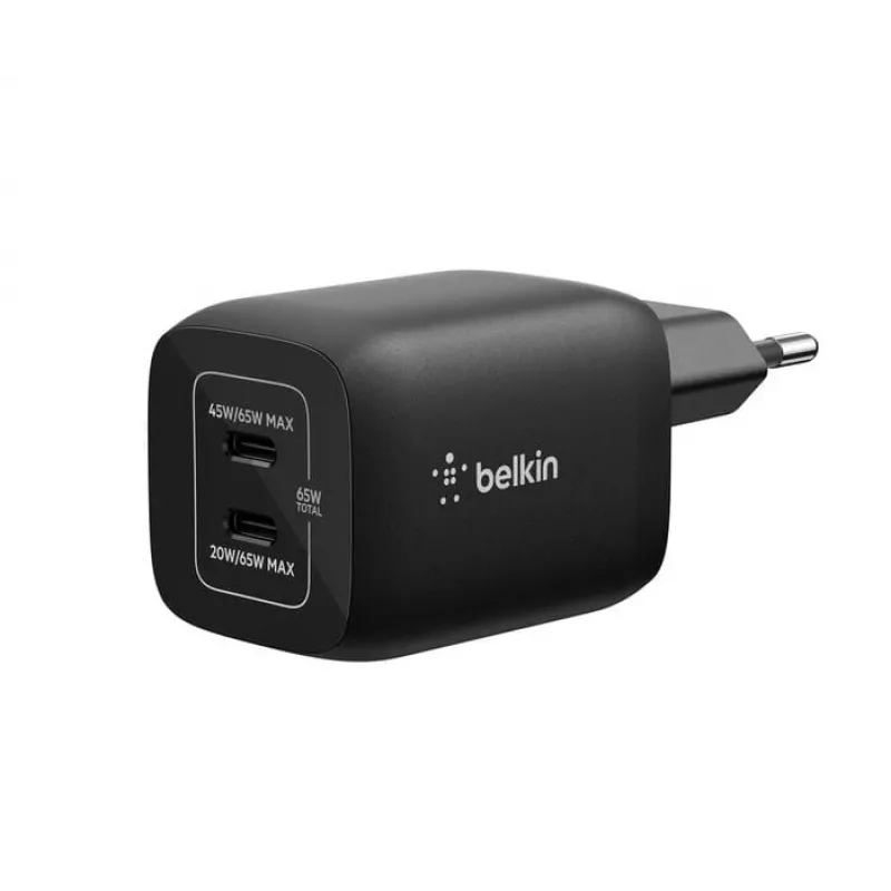 Ładowarka USB-C Dual Belkin ENA007KQBK 65 W — podwójne ładowanie USB-C PD do laptopów i urządzeń mobilnych