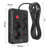 Listwa zasilająca MACLEAN MCE393 B — 4 gniazda, 3×USB, 110–240 V, 2500 W, kabel 3 m, czarna