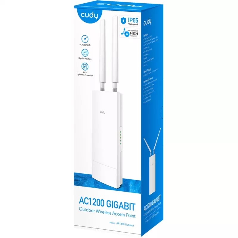Access Point Cudy AP1300 Outdoor — dwuzakresowy 2,4/5 GHz, 300/867 Mb/s, IP65, PoE, 2 zewnętrzne anteny RP‑SMA