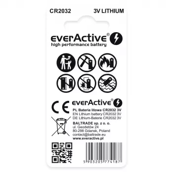 Bateria litowa pastylkowa everActive CR2032 — 3V, 20 mm, 2 szt. w blistrze