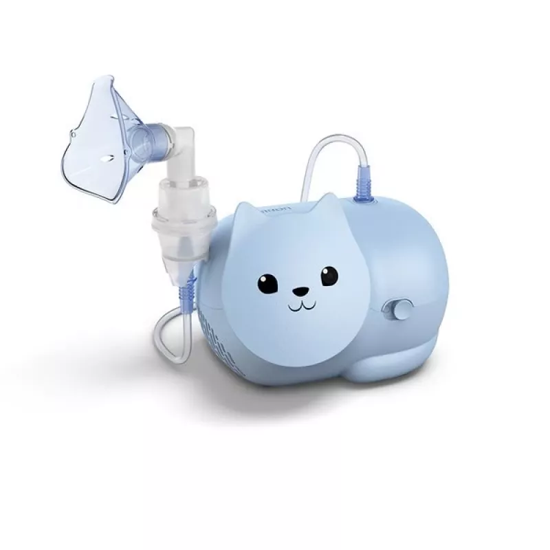 Mesh nebuliser Omron Nami Cat NE-C303K-KDE — tabletop inhaler, 0.35 ml/min, for children and adults, niebieski, W235×D148×H157 mm