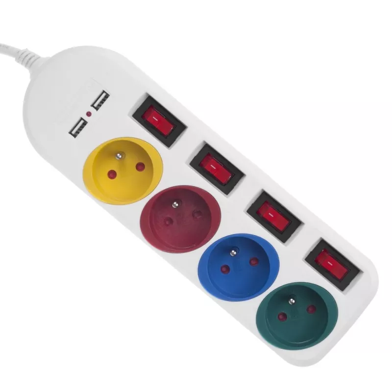 Listwa zasilająca MACLEAN MCE229W — 4 gniazda, 2× USB, kabel 1,5 m, typ F, 10 A, biała