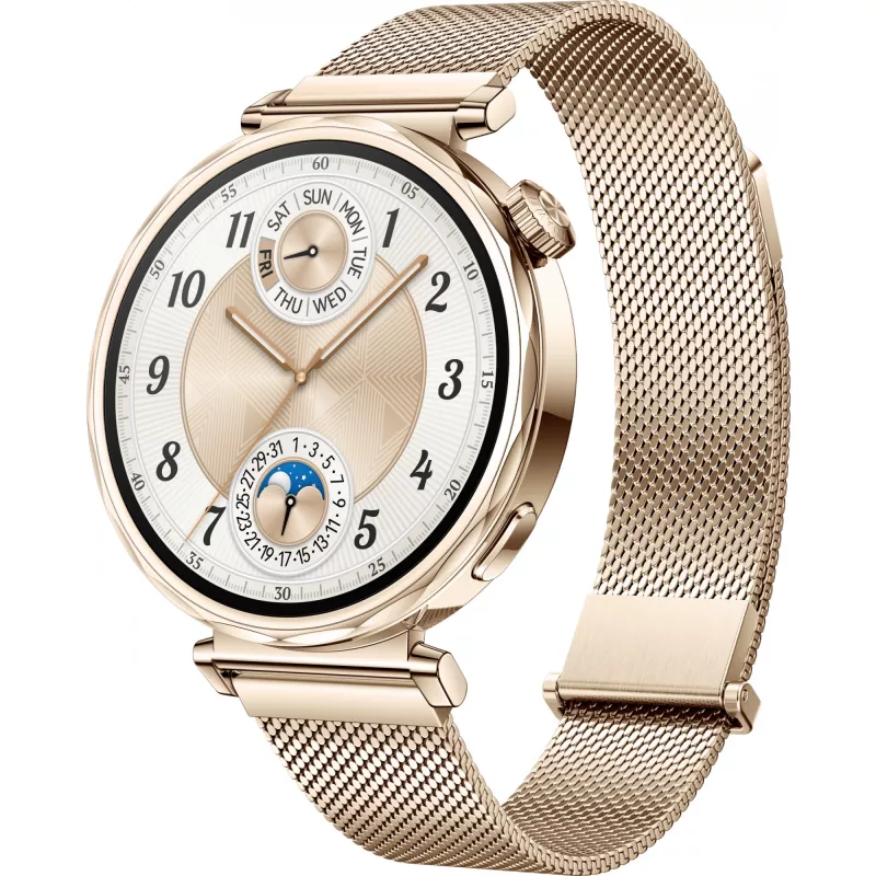 Smartwatch HUAWEI WATCH GT5 41 mm — 1,32 cala AMOLED, 466×466, 323 mAh, koperta ze stali nierdzewnej, złota bransoleta