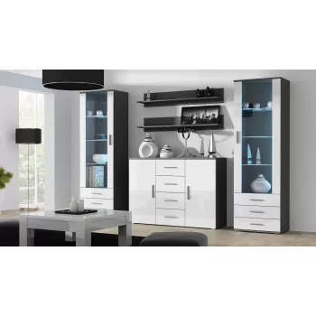 Kredens Cama Meble UNI szary/biały połysk, 2 drzwi, 2 półki, 1320×380×920 mm