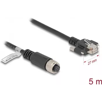 Kabel sieciowy DeLOCK M12 A-coded 8-pinowy żeński na RJ45 Cat.5e 5 m czarny