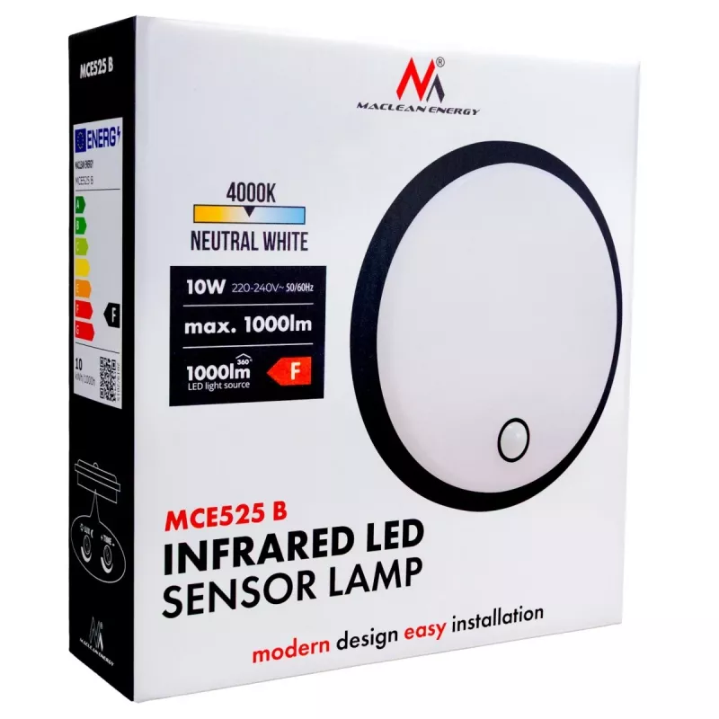 Lampa LED z czujnikiem PIR MACLEAN MCE525 B — zewnętrzna lampa ścienna, aktywowana ruchem przez LED
