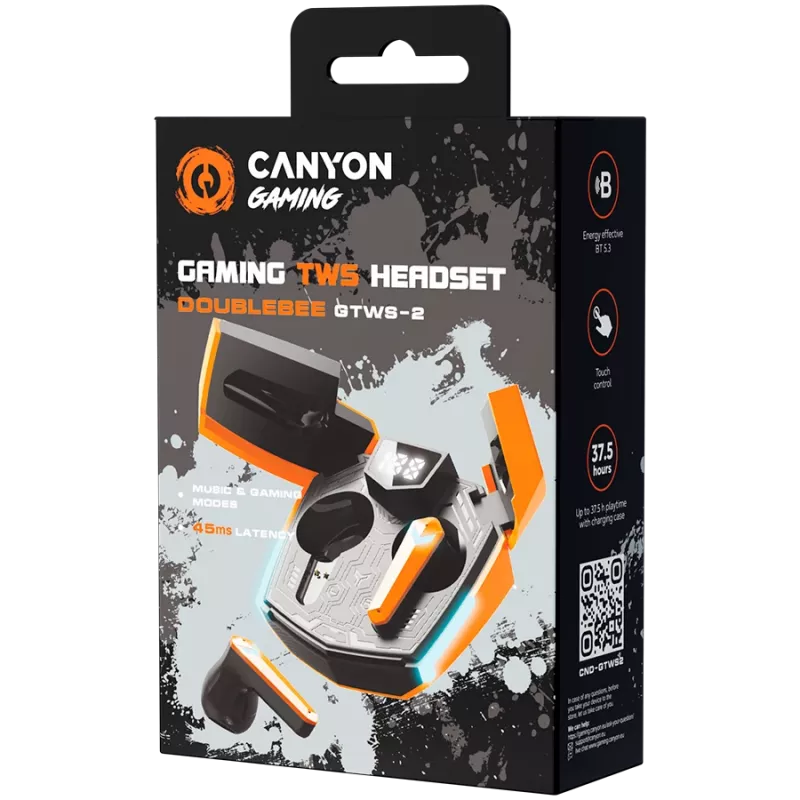 Słuchawki Canyon GTWS-2 Bezprzewodowe Nauszne Gaming USB Type-C Bluetooth Stacja Ładująca Pomarańczowe (CND-GTWS2O)
