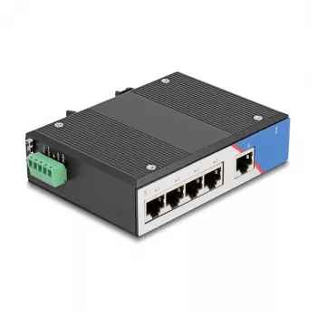 Przełącznik Ethernet DELOCK 80162 — 5-portowy Gigabit RJ45 do montażu na szynie DIN