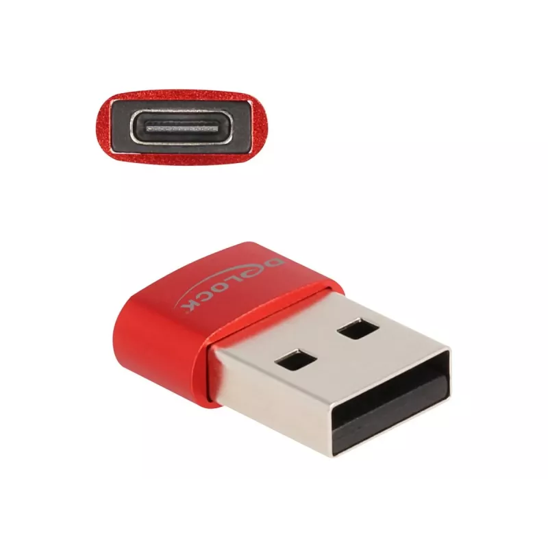 Delock - Adapter USB - USB (M) na 24-pin USB-C (F) - USB2.0 3 A - Czerwony (60050)