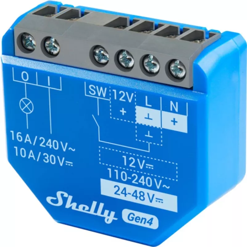 Inteligentny włącznik Shelly 1 Gen4, bezprzewodowy, 240 V AC, Bluetooth 5.0/Wi‑Fi/ZigBee, obudowa z tworzywa sztucznego, 42×16×37 mm, zestaw 2 szt.
