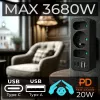 Rozgałęźnik zasilania MACLEAN MCE248 F/B — 3 gniazda AC (1x16A, 2x6A) i 4 porty USB (2xUSB‑A, 2xUSB‑C PD 20W), wtyczka EU, czarny