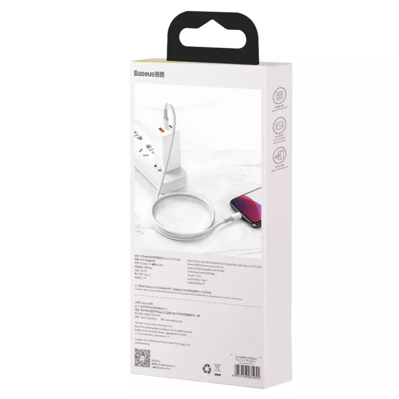 Przewód Baseus High Density Braided USB-C na Lightning, 20W, PD, 2m (biały)