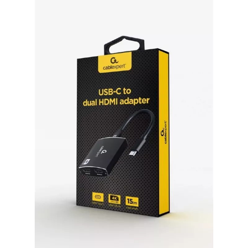 Gembird A-CM-HDMIF2-01 Adapter USB-C na podwójne HDMI, 4K 60Hz, czarny