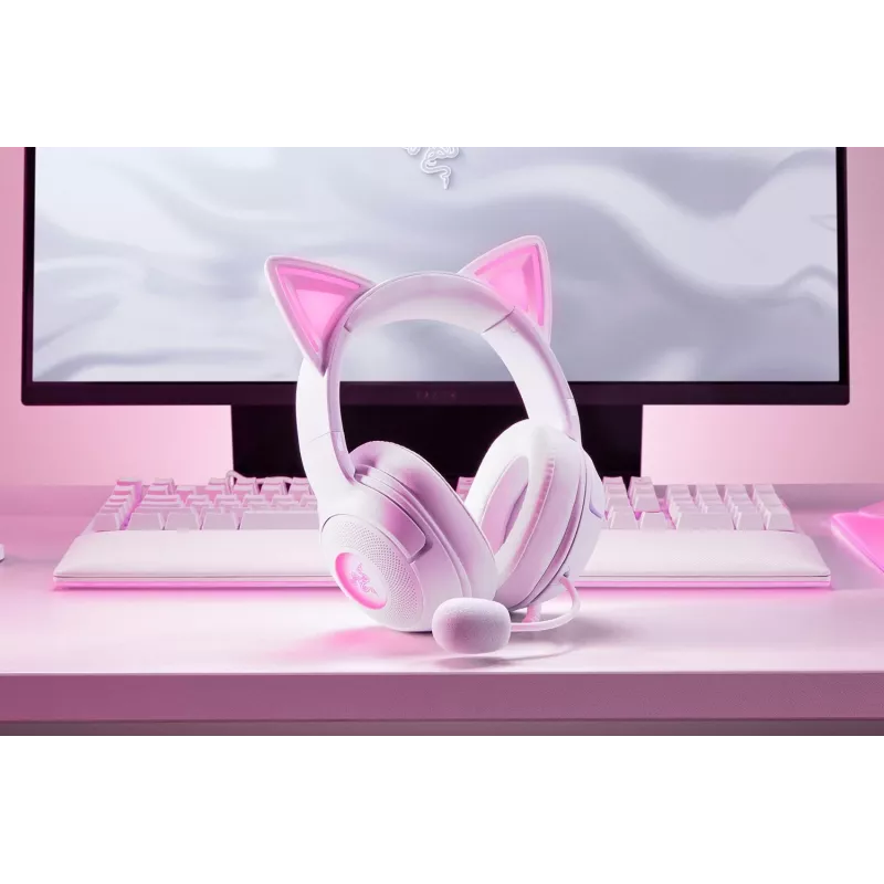 Zestaw słuchawkowy Razer Kraken Kitty V2 przewodowy USB typu A biały — wokółuszny, z pałąkiem nagłownym, 20–20000 Hz, kabel 2 m