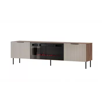 Szafka pod telewizor Cama Meble ALMERA 180.5×42×52.5 cm orzech/cashmere z czarnym kominkiem
