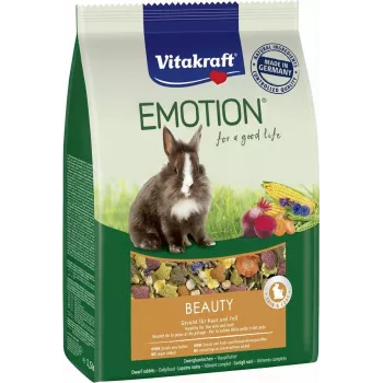 Sucha karma Vitakraft Emotion Beauty dla królika 600 g — kompletna mieszanka granulowana dla królika, smak warzywny, 14% białka